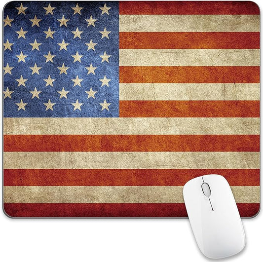 American Flag Mouse Pad Patriotic Rustic USA National Rectangular Cute Laptop Table Mousepad Desk Computer PC Medium Gaming Office Non Slip Fashion Wireless Mat Washable Travel Decor Accessory