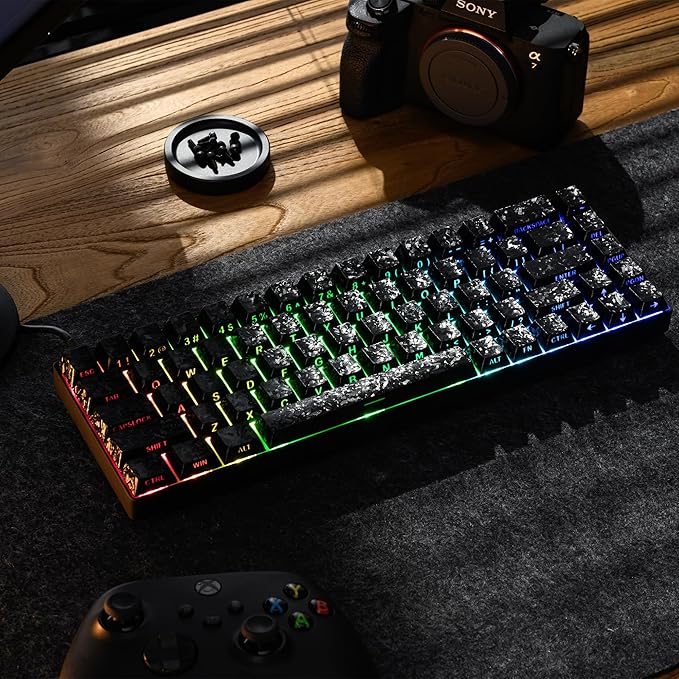 XVX Black Shine Through Keycaps, Forged Carbon-Look Cherry Profile Keycap Set, 140-Key Keyboard Keycaps Fit for ANSI Layout MX Switches Mechanical Keyboard