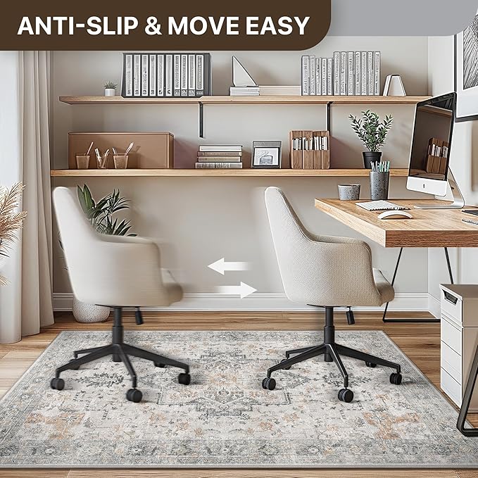 48"x72" Office Chair Mat for Hardwood Tile Floor, Under Desk Carpet Protector for Rolling Computer Chair Mat, Machine Washable Area Rug, Anti-Slip 1/5" Thick Low Pile Thin Vinyl Floor Mat, Taupe