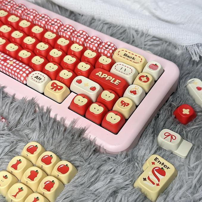 MOA Profile PBT Keycaps - Kawaii Red Keycap, 140 Key Cute Anime Custom Keycaps for Mechanical Keyboards with Cherry/Gateron MX Switches(Safe Fruit Theme)