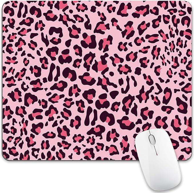 Leopard Mouse Pad Hot Pink Black Aesthetic Mousepad Cheetah Print Desk Laptop Women Girly Computer Gaming Office Cute Small Square Wireless Fashion Accessories Mat Large Desktop Travel