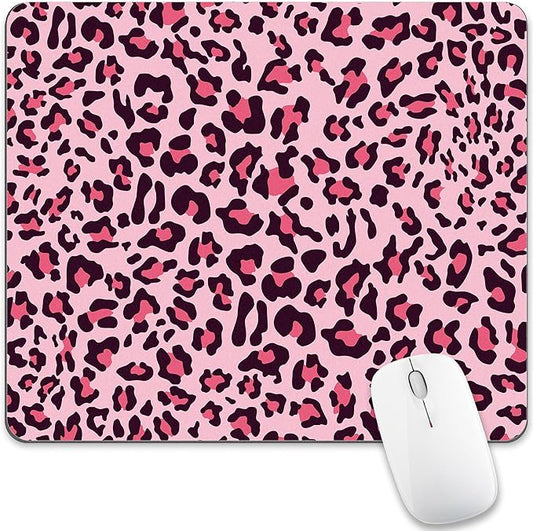 Leopard Mouse Pad Hot Pink Black Aesthetic Mousepad Cheetah Print Desk Laptop Women Girly Computer Gaming Office Cute Small Square Wireless Fashion Accessories Mat Large Desktop Travel