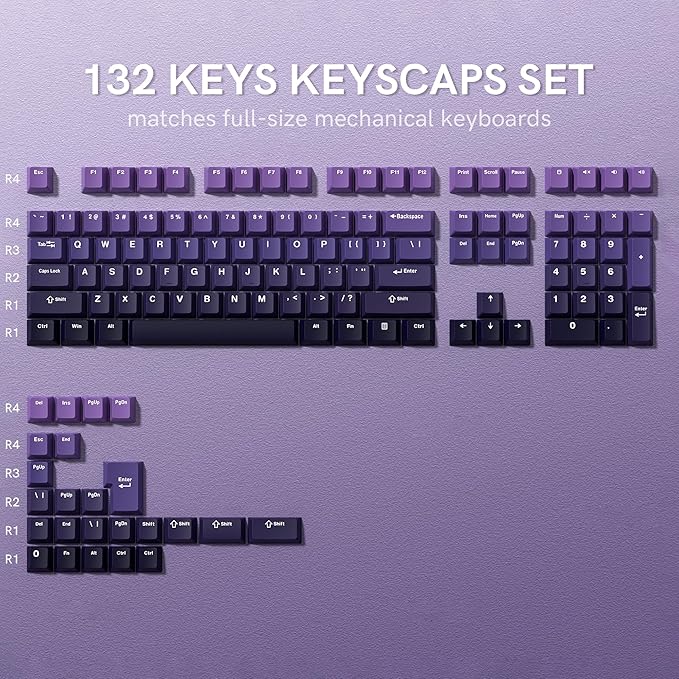 dagaladoo Double Shot PBT keycaps,Gradient Purple caps 75 Percent, 138-keys Cherry Profile Custom keycaps Set for 100% 75% 65% 60% TKL US Layout Mechanical Keyboard（only keycap）