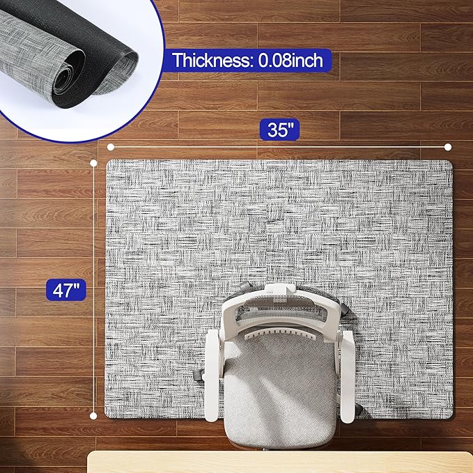 Delamu Office Chair Mat for Hardwood Floor, Non-Slip PVC Woven Computer Desk Chair Mat, 35"×47" Heavy Duty Hard Floor Protector for Rolling Chairs, Light Gray, Not for Carpet