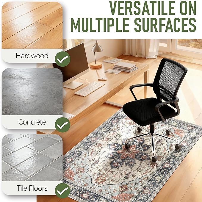 36"x48" Office Chair Mat for Hardwood, Under Desk Chair Mat for Home Office, Anti-Slip Office Rugs for Rolling Chairs, Floor Protector Washable Rugs Orange Multi