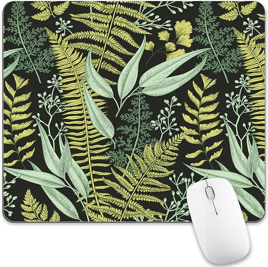 Green Leaf Mouse Pad Cute, Vintage Floral Botanical Plant Rectangular Mousepad Black Aesthetic Nature Herb Office Small Forest Portable Desk Pad Non-Slip Mouse Mat Washable Desk Decor Accessories