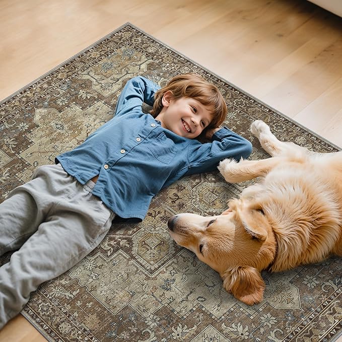 36"x60" Office Chair Mat for Hardwood Tile Floor, Under Desk Carpet Protector for Rolling Computer Chair Mat, Machine Washable Area Rug, Anti-Slip 1/5" Thick Low Pile Thin Vinyl Floor Mat, Brown