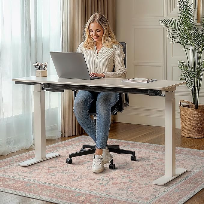 36"x48" Office Chair Mat for Hardwood Tile Floor, Under Desk Carpet Protector for Rolling Computer Chair Mat, Machine Washable Area Rug, Anti-Slip 1/5" Thick Low Pile Thin Vinyl Floor Mat, Pink
