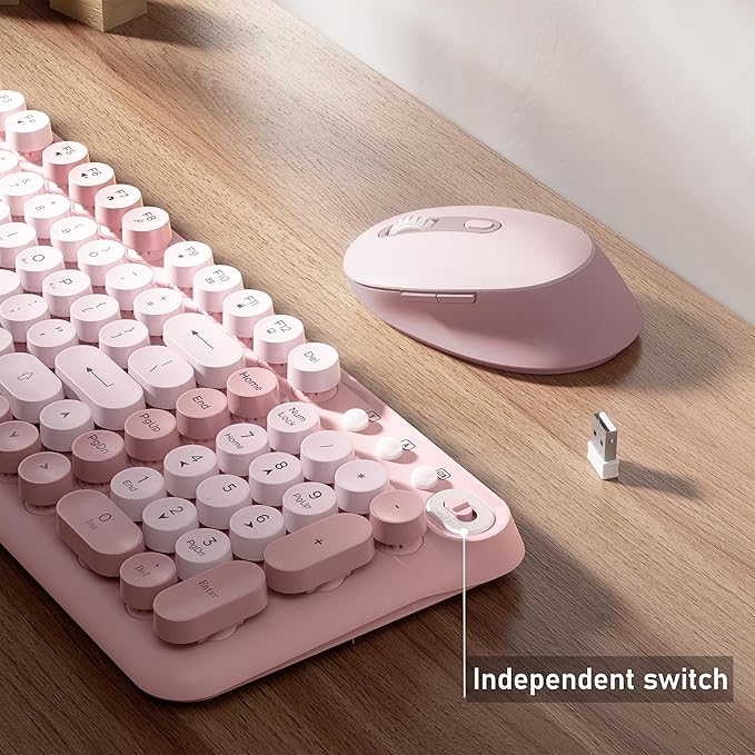 Wireless Keyboard and Mouse Combo, Full-Size 2.4G Set with Number Pad, Long Battery Life, Plug Play for Office and Student Use (Pink)