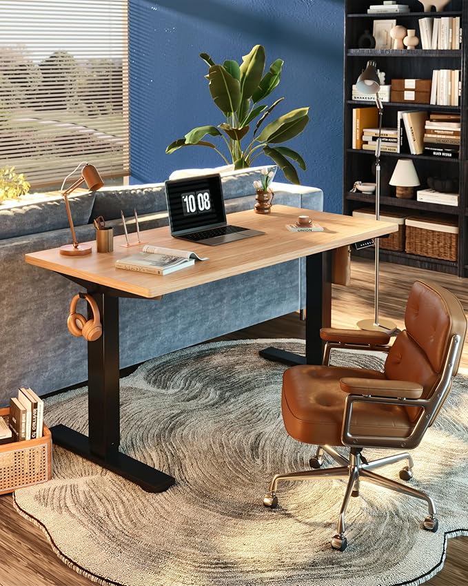 FLEXISPOT EN1 One-Piece Standing Desk with 1-Inch Thick Desktop, 48"x30" Electric Height Adjustable Desk for Home Office & Multi-Device Workstations, Maple