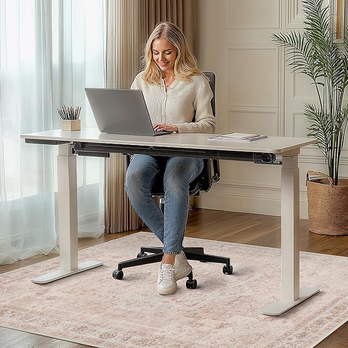 36"x48" Office Chair Mat for Hardwood Tile Floor, Under Desk Carpet Protector for Rolling Computer Chair Mat, Machine Washable Area Rug, Anti-Slip 1/5" Thick Low Pile Thin Vinyl Floor Mat, Light Pink