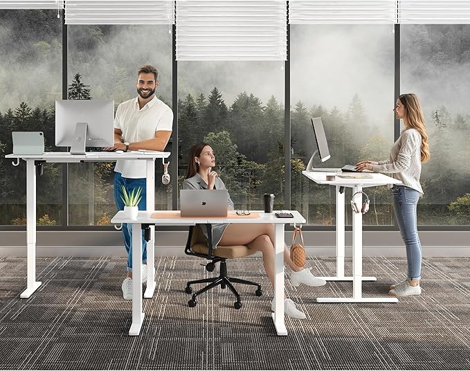 Electric Standing Desk,40x24 Inches Adjustable Height Stand up Desk, Sit Stand Home Office Desk with Splice Board, 3 Preset Heights,Equipped with Hooks,Ergonomic Computer Desk Workstation，White