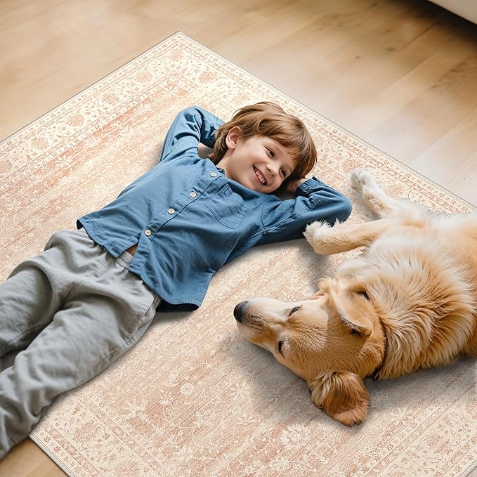 36"x48" Office Chair Mat for Hardwood Tile Floor, Under Desk Carpet Protector for Rolling Computer Chair Mat, Machine Washable Area Rug, Anti-Slip 1/5" Thick Low Pile Thin Vinyl Floor Mat, Dusty Pink