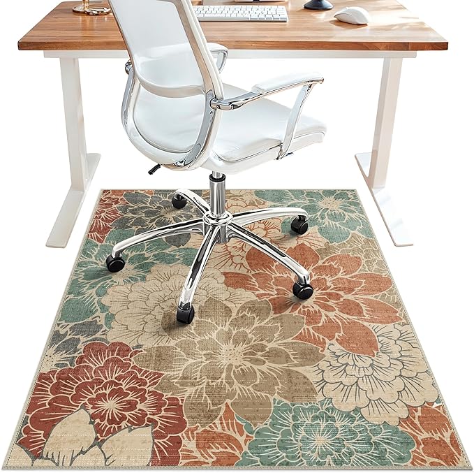 48"x60" Office Chair Mat for Hardwood Tile Floor, Under Desk Carpet Protector for Rolling Computer Chair Mat, Machine Washable Area Rug, Anti-Slip 1/5" Thick Low Pile Thin Vinyl Floor Mat, Terracotta