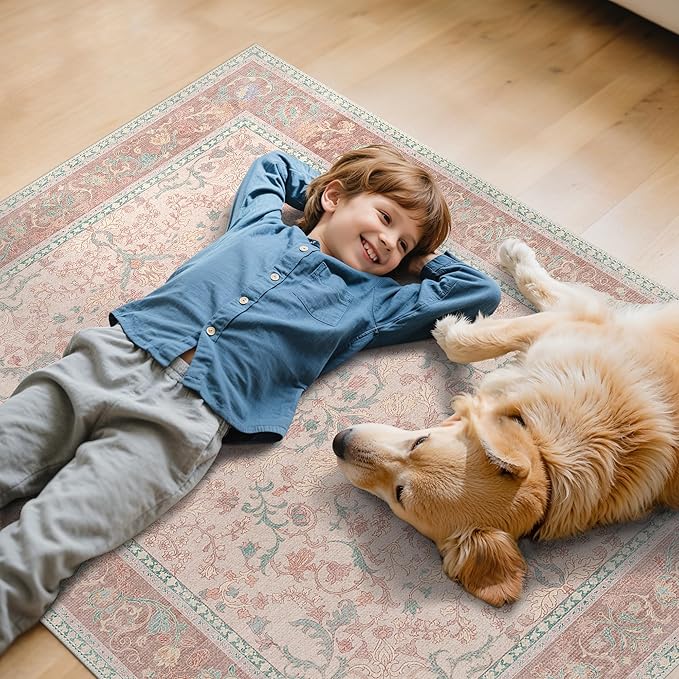 48"x60" Office Chair Mat for Hardwood Tile Floor, Under Desk Carpet Protector for Rolling Computer Chair Mat, Machine Washable Area Rug, Anti-Slip 1/5" Thick Low Pile Thin Vinyl Floor Mat, Pink