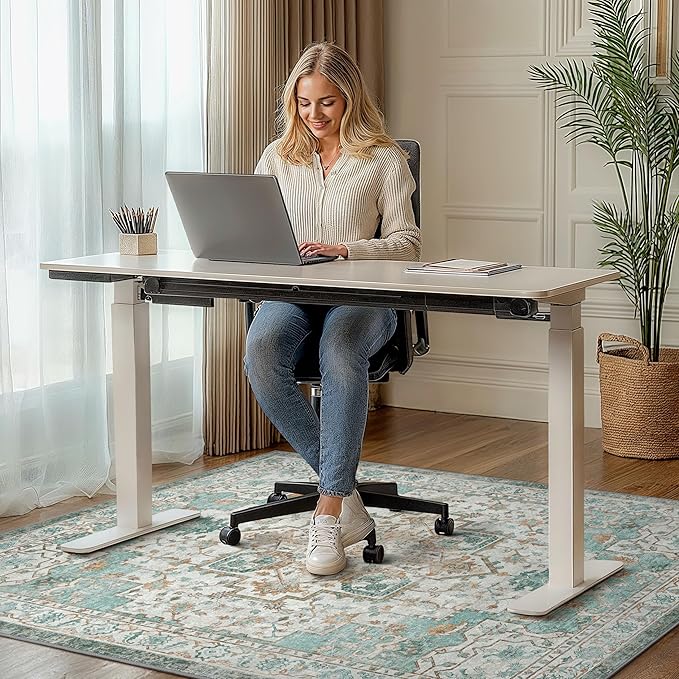 36"x48" Office Chair Mat for Hardwood Tile Floor, Under Desk Carpet Protector for Rolling Computer Chair Mat, Machine Washable Area Rug, Anti-Slip 1/5" Thick Low Pile Thin Vinyl Floor Mat, Cyan