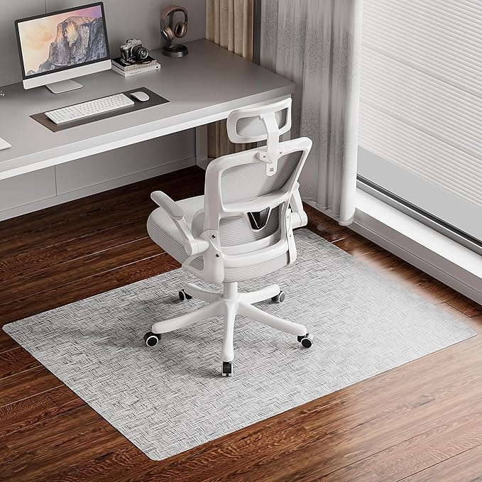 Delamu Office Chair Mat for Hardwood Floor, 45"×53" Non-Slip PVC Woven Computer Desk Chair Mat, Heavy Duty Hard Floor Protector for Rolling Chairs, Light Gray