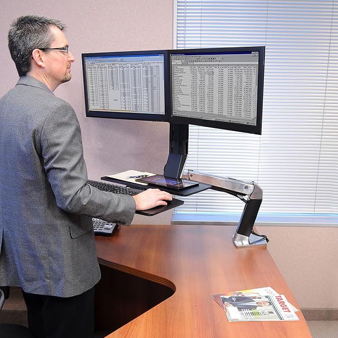 Ergotron – WorkFit-A Dual Monitor Standing Desk Converter, Sit Stand Workstation for Tabletops – Level Keyboard Tray
