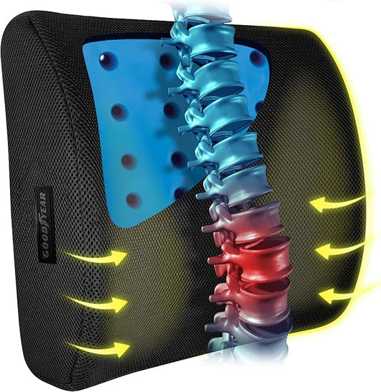 Goodyear Lumbar Support Car Seat Cushion with Cooling Gel – Accessories for Driving – Memory Foam Car Seat Lumbar Support Pillows, Office Chairs Cushion, Ergonomic Back Support, Desk Accessories