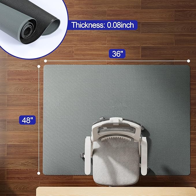 Delamu Office Chair Mat for Hardwood Floor, Heavy Duty Hard Floor Protector for Chairs, Anti-Slip PVC Woven 36"×48" Computer Desk Chair Mat for Home Office, Dark Gray