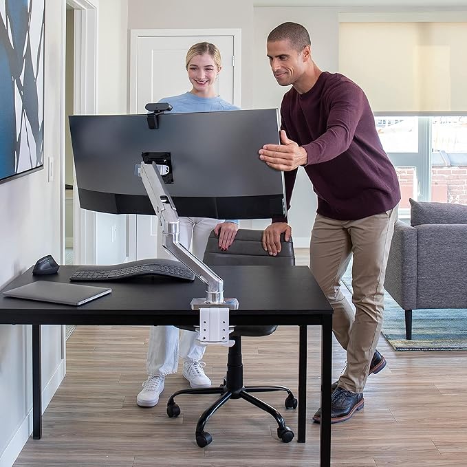 Ergotron – HX Premium Heavy Duty Monitor Arm, Single Monitor VESA Desk Mount – for Flat or Slight Curved Ultrawide Monitors Up to 49 inches, 20 to 42 lbs – Standard Pivot, Polished Aluminum