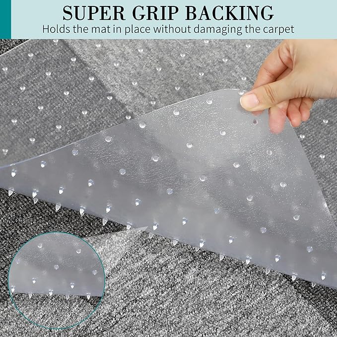 BesWin Office Chair Mat for Carpets, 30" x 48" Low Pile Carpet Protector Mat for Office Chair, Heavy Duty Computer Desk Floor Mat for Carpeted Floors, Easy Glide and Flat Without Curling