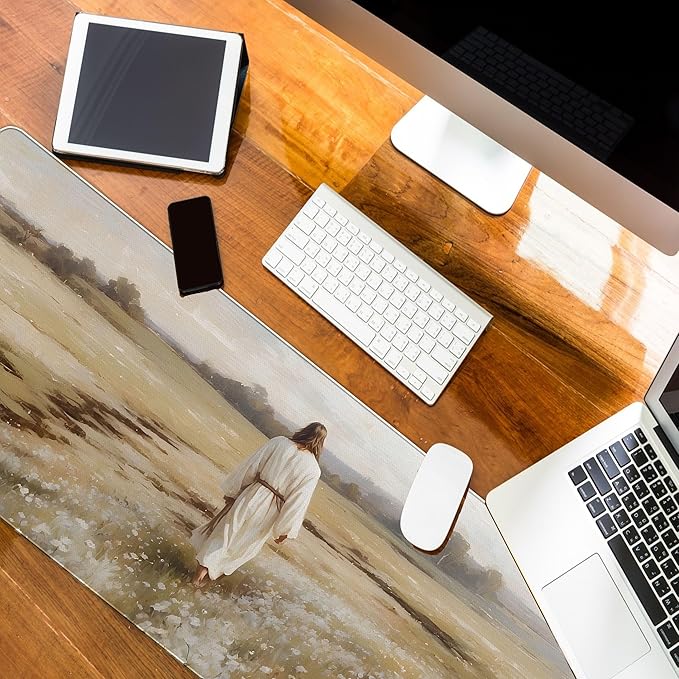 Christian Mouse Pad Jesus and Flroal Desk Mat Religious Large Computer Mouse Pad for Desk, Jesus XL Long Aesthetic Desktop Mats for Office Christian Gifts for Women 31.5x11.8