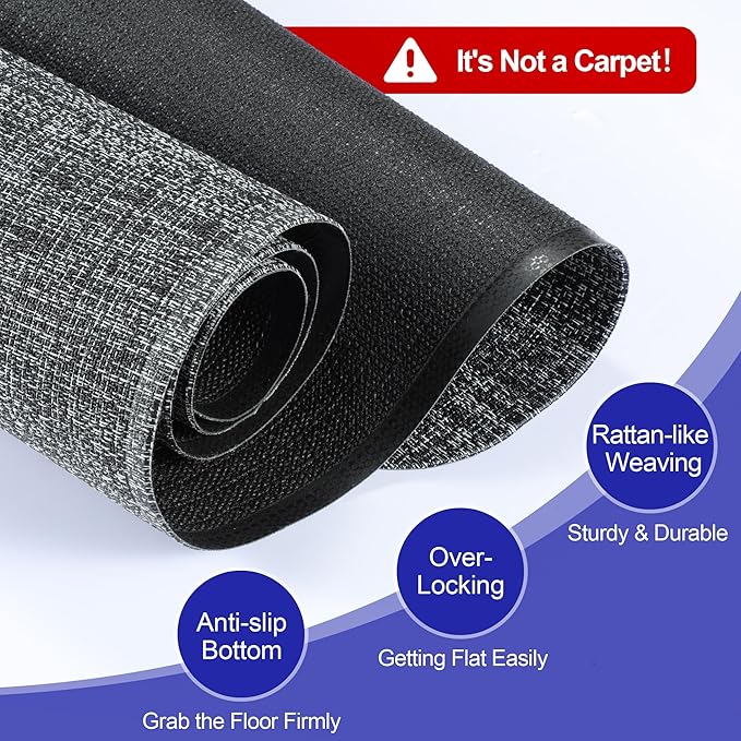 Delamu Office Chair Mat for Hardwood Floor, 35"×47" Non-Slip Woven PVC Computer Desk Chair Mat, Heavy Duty Hard Floor Protector for Rolling Chairs, Black White