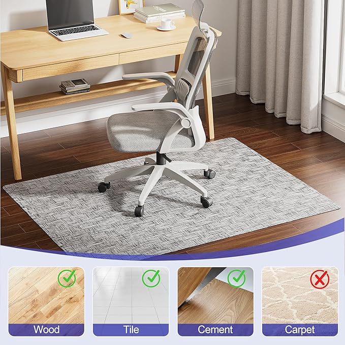 Delamu Office Chair Mat for Hardwood Floor, Non-Slip PVC Woven Computer Desk Chair Mat, 35"×47" Heavy Duty Hard Floor Protector for Rolling Chairs, Light Gray, Not for Carpet