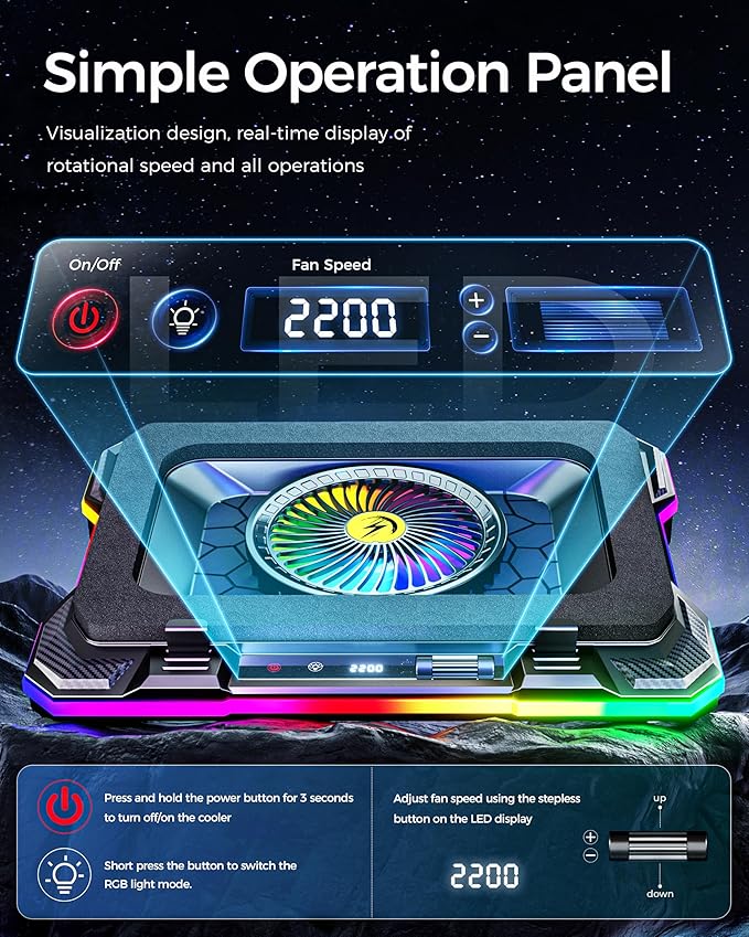 AICHESON Gaming Laptop Cooling Pad with Full RGB Lights, Powerful Cooler Fan Stand for 15-19 inch Gamer Laptops and PC Computers