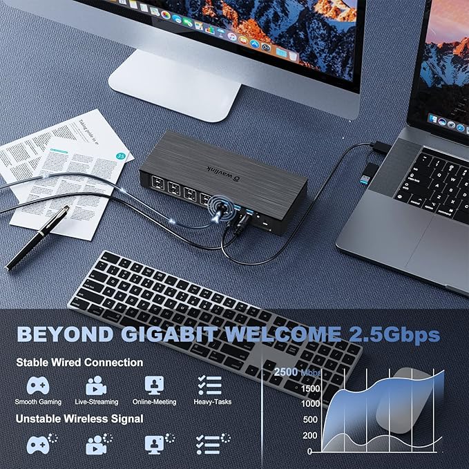 WAVLINK 18-in-1 Quad Monitor USB C Docking Station with 4 HDMI, 4 Displayport, Compatible for Mac Windows Thunderbolt 4/3, 100W Power, 2.5G Ethernet, USB3.0, SD/TF, Audio/Mic (Quad Monitor Display)