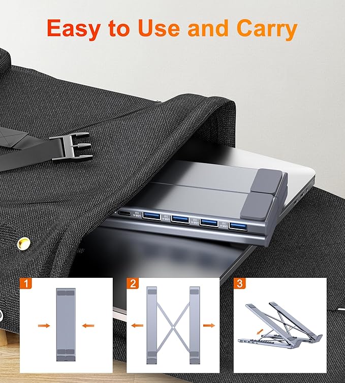 5-in-1 USB C Hub Adjustable Aluminum Laptop Stand, 4-Port USB A 3.0 with 5Gbps Data Transfer USB C Hub Docking Station [Charging Not Supported] for MacBookPro/Air/Dell/HP/Lenovo