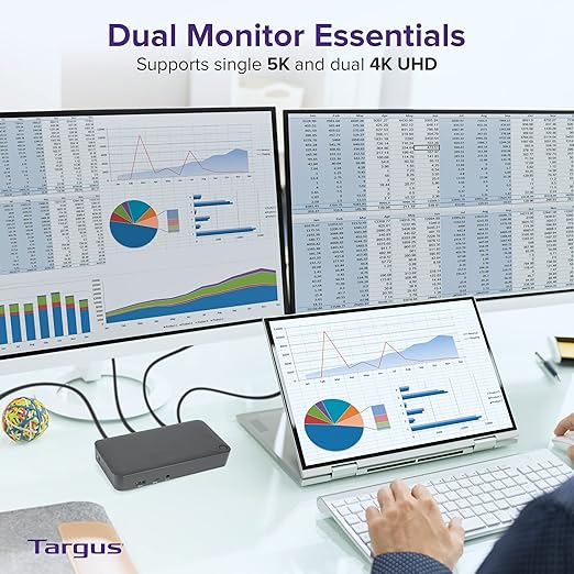 Targus Dual Monitor Universal USB-C DV4K DP Docking Station with 65W Power - Broad Compatibility with a Range of Hosts, Devices, Peripherals, Laptops, and Operating Systems (DOCK315USZ)