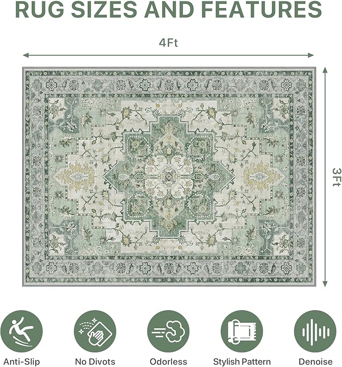 36"x48" Office Chair Mat for Hardwood Tile Floor, Under Desk Carpet Protector for Rolling Computer Chair Mat, Machine Washable Area Rug, Anti-Slip 1/5" Thick Low Pile Thin Vinyl Floor Mat, Green