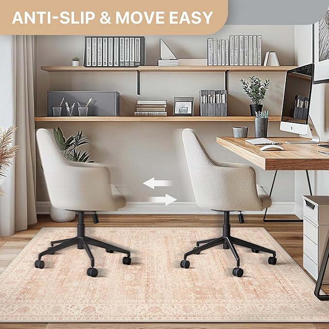 48"x60" Office Chair Mat for Hardwood Tile Floor, Under Desk Carpet Protector for Rolling Computer Chair Mat, Machine Washable Area Rug, Anti-Slip 1/5" Thick Low Pile Thin Vinyl Floor Mat, Dusty Pink