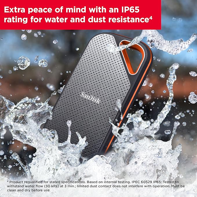 SanDisk 2TB Extreme PRO Portable SSD - Up to 2000MB/s - USB-C, USB 3.2 Gen 2x2, IP65 Water and Dust Resistance, Updated Firmware - External Solid State Drive - SDSSDE81-2T00-G25
