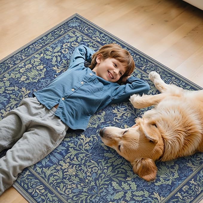 36"x48" Office Chair Mat for Hardwood Tile Floor, Under Desk Carpet Protector for Rolling Computer Chair Mat, Machine Washable Area Rug, Anti-Slip 1/5" Thick Low Pile Thin Vinyl Floor Mat, Dark Blue
