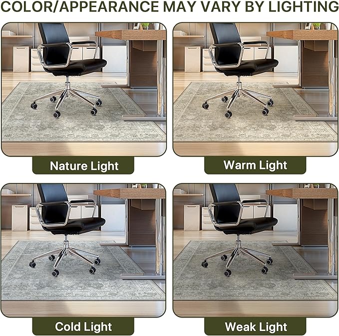 36"x48" Office Chair Mat for Hardwood Tile Floor, Under Desk Carpet Protector for Rolling Computer Chair Mat, Machine Washable Area Rug, Anti-Slip 1/5" Thick Low Pile Thin Vinyl Floor Mat, Trench