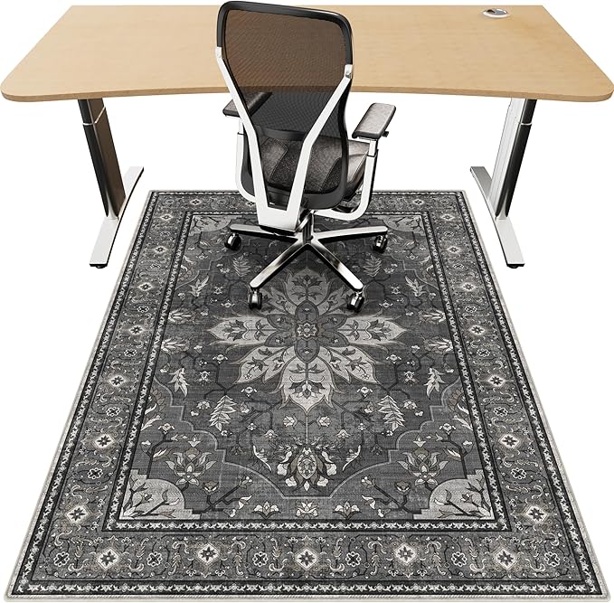 36"x48" Office Chair Mat for Hardwood, Under Desk Chair Mat for Home Office, Anti-Slip Office Rugs for Rolling Chairs, Floor Protector Washable Rugs Charcoal Gray