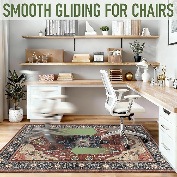 36"x48" Office Chair Mat for Hardwood, Under Desk Chair Mat for Home Office, Anti-Slip Office Rugs for Rolling Chairs, Floor Protector Washable Rugs Rust Red