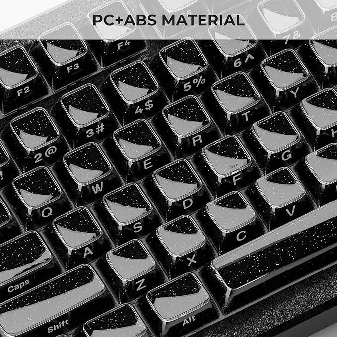 XVX Keycaps, Black Jelly Keyboard Keycaps with Glitter, Starry Key caps OEM Profile, Side Printed Keycap Set Compatible with 61/64/66/68/84/87/96/98/100/108 ANSI Layout MX Switches Mechanical Keyboard