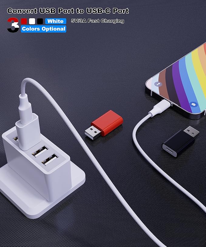 USB to USB C Adapter for iPhone Air 17 Pro Max,USB-C Female to USB Male Charger Converter for Apple MagSafe Watch 11/10/9/8/7/SE/Ultra,Car,iPhone 16 15 Mini Pro Max,Galaxy S20-26,Pixel,CarPlay