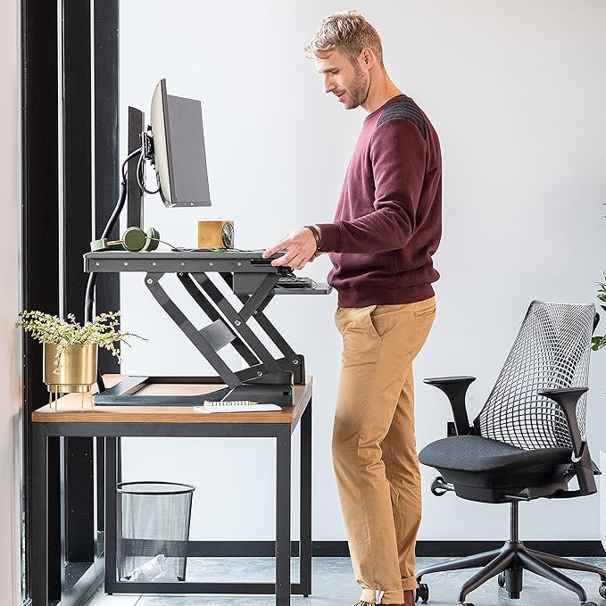 Ergotron – WorkFit-TL Standing Desk Converter and WorkFit Dual Monitor Kit, Sit Stand Desk Riser for Tabletops – for 2 Monitors Up to 24 inches, 6 to 14 lbs Each – Black