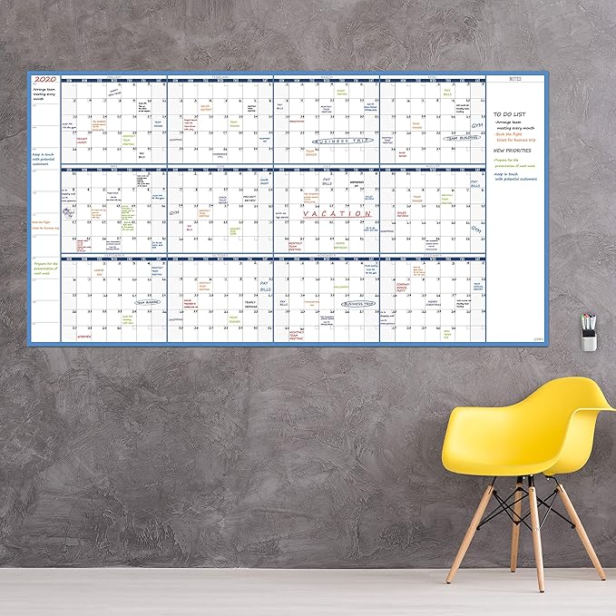 Large Dry Erase Wall Calendar - 38" x 72" - Undated Blank Reusable Yearly Calendar - Giant Whiteboard Annual Poster - Laminated Office Jumbo 12 Month Calendar