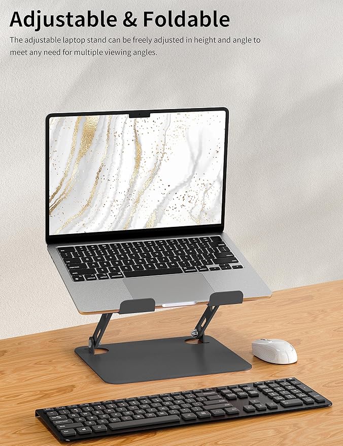 SOUNDANCE Laptop Stand for Desk, Portable Adjustable Laptop Riser, Ergonomic Design Computer Holder, Metal Laptop Mount Elevator Compatible with 10 to 15.6 Inches PC Computer, Black